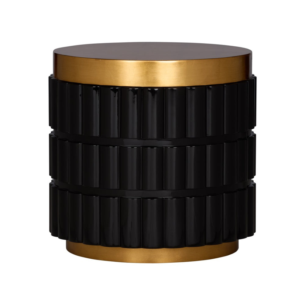 Wildwood Ridgeworth Sculptural Accent Table With Ribbed Black Body, Gold Leaf Top & Hidden Storage, 24.5"H 490886