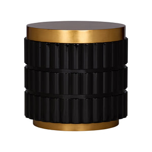 Wildwood Ridgeworth Sculptural Accent Table With Ribbed Black Body, Gold Leaf Top & Hidden Storage, 24.5"H 490886