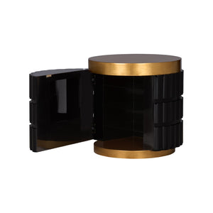 Wildwood Ridgeworth Sculptural Accent Table With Ribbed Black Body, Gold Leaf Top & Hidden Storage, 24.5"H 490886