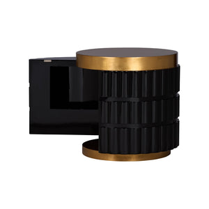 Wildwood Ridgeworth Sculptural Accent Table With Ribbed Black Body, Gold Leaf Top & Hidden Storage, 24.5"H 490886