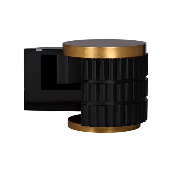 Wildwood Ridgeworth Sculptural Accent Table With Ribbed Black Body, Gold Leaf Top & Hidden Storage, 24.5"H 490886