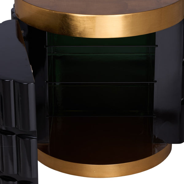 Wildwood Ridgeworth Sculptural Accent Table With Ribbed Black Body, Gold Leaf Top & Hidden Storage, 24.5"H 490886