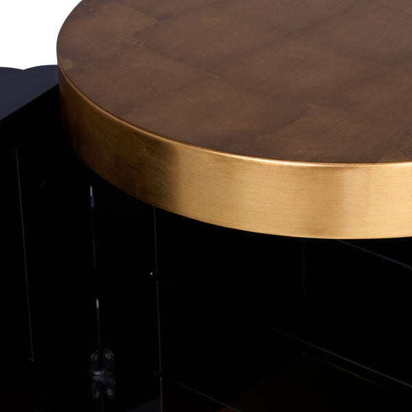 Wildwood Ridgeworth Sculptural Accent Table With Ribbed Black Body, Gold Leaf Top & Hidden Storage, 24.5"H 490886