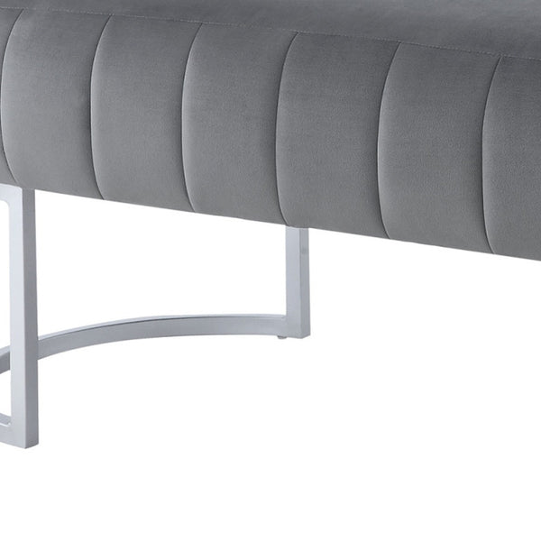 Homeroots 53" Gray And Silver Tufted Velvet Upholstered Bench Grey,Silver,Velvet Metal 490886