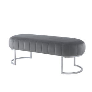 Homeroots 53" Gray And Silver Tufted Velvet Upholstered Bench Grey,Silver,Velvet Metal 490886