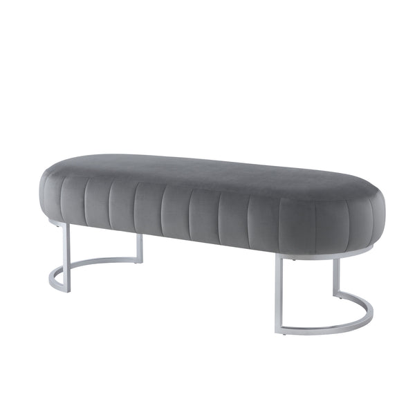 Homeroots 53" Gray And Silver Tufted Velvet Upholstered Bench Grey,Silver,Velvet Metal 490886