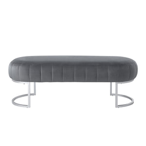 Homeroots 53" Gray And Silver Tufted Velvet Upholstered Bench Grey,Silver,Velvet Metal 490886