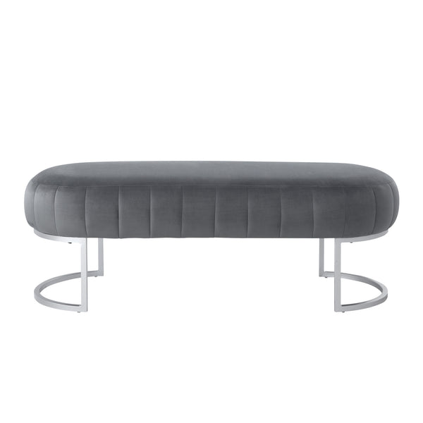 Homeroots 53" Gray And Silver Tufted Velvet Upholstered Bench Grey,Silver,Velvet Metal 490886