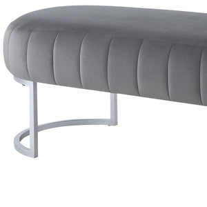 Homeroots 53" Gray And Silver Tufted Velvet Upholstered Bench Grey,Silver,Velvet Metal 490886
