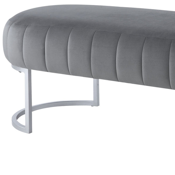 Homeroots 53" Gray And Silver Tufted Velvet Upholstered Bench Grey,Silver,Velvet Metal 490886
