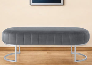 Homeroots 53" Gray And Silver Tufted Velvet Upholstered Bench Grey,Silver,Velvet Metal 490886