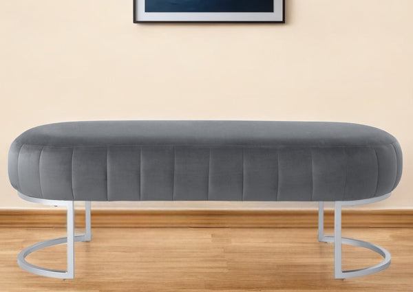 Homeroots 53" Gray And Silver Tufted Velvet Upholstered Bench Grey,Silver,Velvet Metal 490886