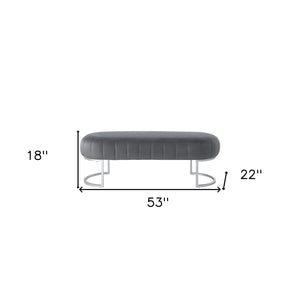 Homeroots 53" Gray And Silver Tufted Velvet Upholstered Bench Grey,Silver,Velvet Metal 490886