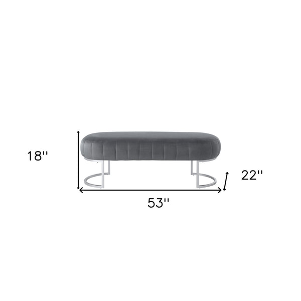 Homeroots 53" Gray And Silver Tufted Velvet Upholstered Bench Grey,Silver,Velvet Metal 490886