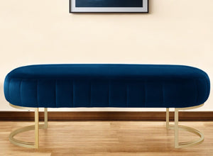 Homeroots 53" Navy Blue And Gold Tufted Velvet Upholstered Bench Navy,Gold,Velvet Metal 490887