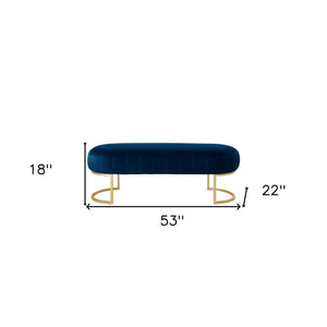 Homeroots 53" Navy Blue And Gold Tufted Velvet Upholstered Bench Navy,Gold,Velvet Metal 490887