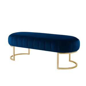 Homeroots 53" Navy Blue And Gold Tufted Velvet Upholstered Bench Navy,Gold,Velvet Metal 490887