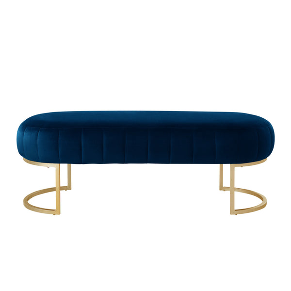 Homeroots 53" Navy Blue And Gold Tufted Velvet Upholstered Bench Navy,Gold,Velvet Metal 490887