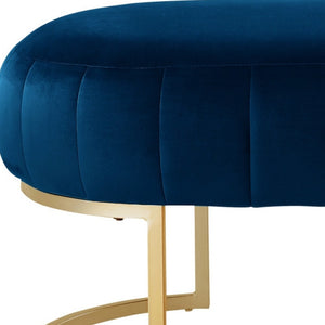 Homeroots 53" Navy Blue And Gold Tufted Velvet Upholstered Bench Navy,Gold,Velvet Metal 490887