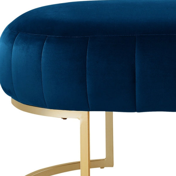 Homeroots 53" Navy Blue And Gold Tufted Velvet Upholstered Bench Navy,Gold,Velvet Metal 490887