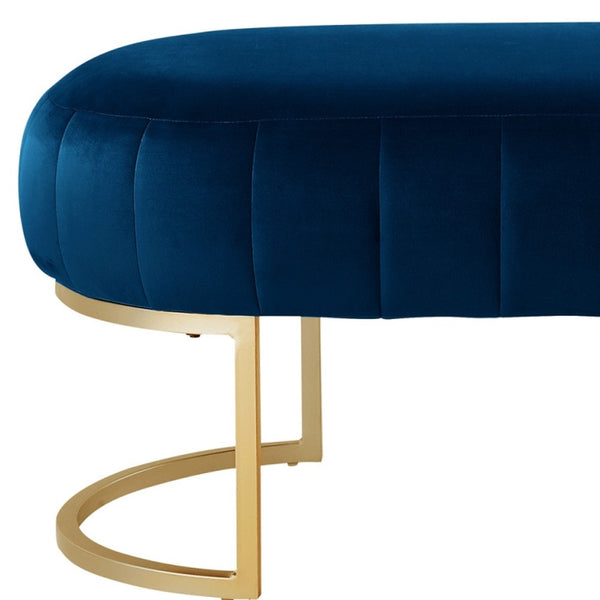 Homeroots 53" Navy Blue And Gold Tufted Velvet Upholstered Bench Navy,Gold,Velvet Metal 490887