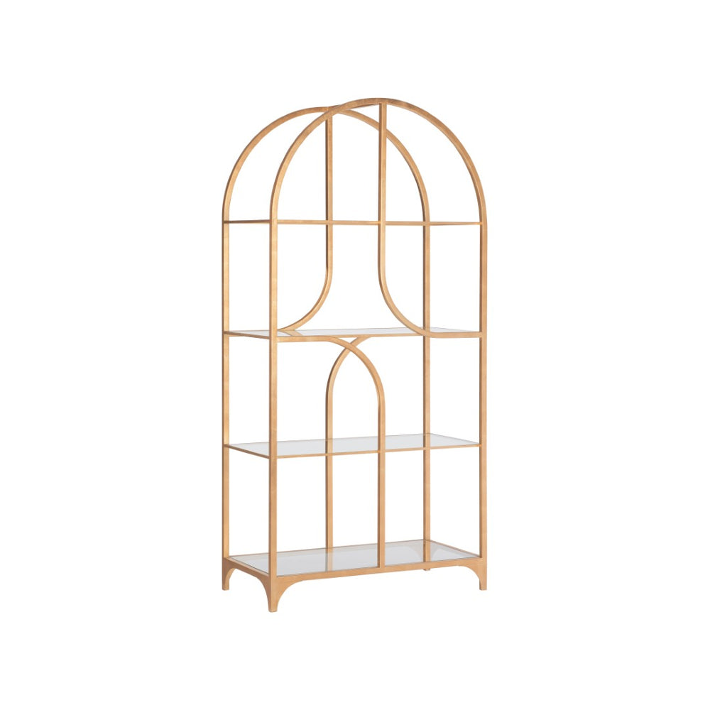 Wildwood Atwood Etagere — Arched Gold Leaf Display Shelving With Tempered Glass, Sculptural Vertical Statement 490888