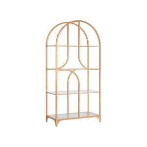 Wildwood Atwood Etagere — Arched Gold Leaf Display Shelving With Tempered Glass, Sculptural Vertical Statement 490888