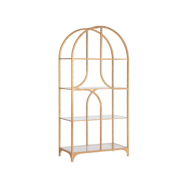 Wildwood Atwood Etagere — Arched Gold Leaf Display Shelving With Tempered Glass, Sculptural Vertical Statement 490888