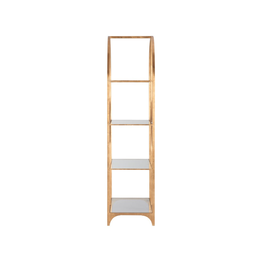 Wildwood Atwood Etagere — Arched Gold Leaf Display Shelving With Tempered Glass, Sculptural Vertical Statement 490888