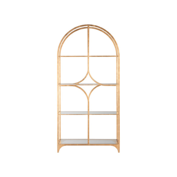 Wildwood Atwood Etagere — Arched Gold Leaf Display Shelving With Tempered Glass, Sculptural Vertical Statement 490888