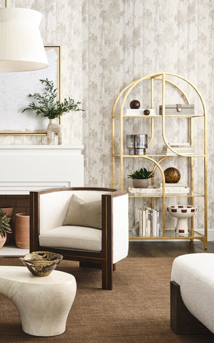 Wildwood Atwood Etagere — Arched Gold Leaf Display Shelving With Tempered Glass, Sculptural Vertical Statement 490888