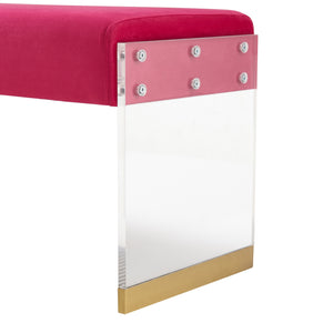 Homeroots 42" Fuchsia And Clear Upholstered Velvet Bench Fuchsia,Gold Acrylic 490889