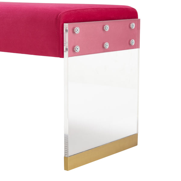 Homeroots 42" Fuchsia And Clear Upholstered Velvet Bench Fuchsia,Gold Acrylic 490889