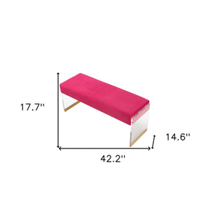 Homeroots 42" Fuchsia And Clear Upholstered Velvet Bench Fuchsia,Gold Acrylic 490889