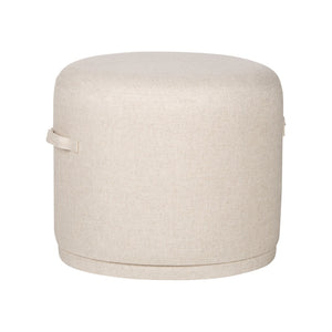 Wildwood Ellery Tan Linen-Blend Ottoman With Handles — Compact Rounded Pouf For Seating, Footrest, Accent 490894