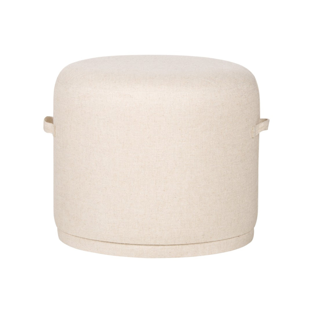 Wildwood Ellery Tan Linen-Blend Ottoman With Handles — Compact Rounded Pouf For Seating, Footrest, Accent 490894