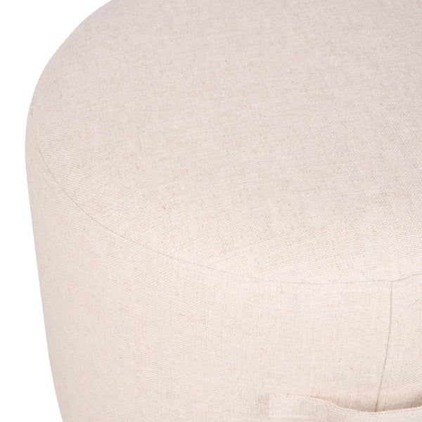 Wildwood Ellery Tan Linen-Blend Ottoman With Handles — Compact Rounded Pouf For Seating, Footrest, Accent 490894