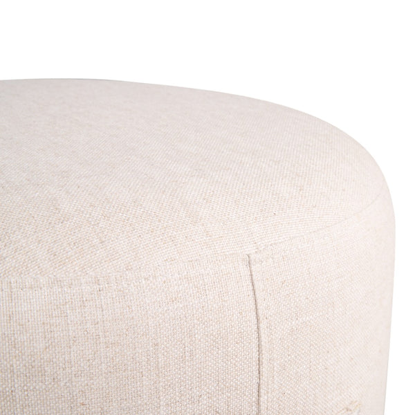 Wildwood Ellery Tan Linen-Blend Ottoman With Handles — Compact Rounded Pouf For Seating, Footrest, Accent 490894