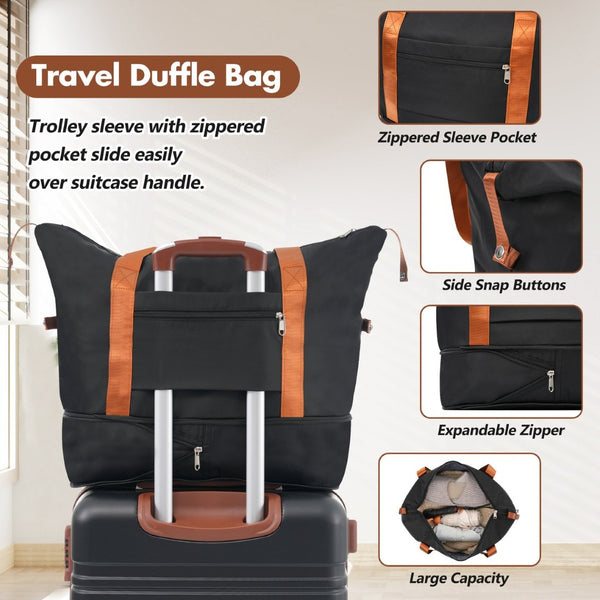 English Elm Hardshell Abs Suitcase Set with Duffel and Toiletry Bag Tsa Lock Spinner Wheels Black N732P193484B