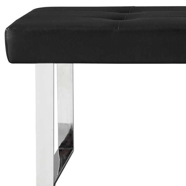 Homeroots 48" Black And Silver Upholstered Faux Leather Bench Black,Leather Pu Manufactured Wood 490907