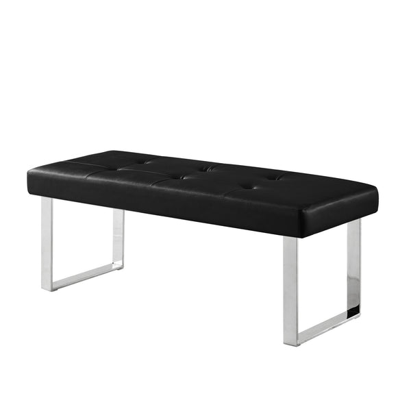 Homeroots 48" Black And Silver Upholstered Faux Leather Bench Black,Leather Pu Manufactured Wood 490907