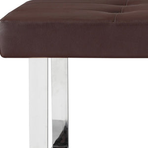 Homeroots 48" Brown And Silver Upholstered Faux Leather Bench Brown,Leather Pu Manufactured Wood 490908