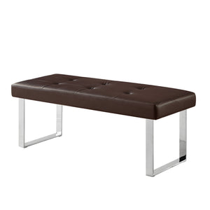Homeroots 48" Brown And Silver Upholstered Faux Leather Bench Brown,Leather Pu Manufactured Wood 490908