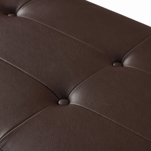 Homeroots 48" Brown And Silver Upholstered Faux Leather Bench Brown,Leather Pu Manufactured Wood 490908