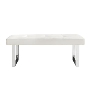 Homeroots 48" White And Silver Upholstered Faux Leather Bench White,Leather Pu Manufactured Wood 490909