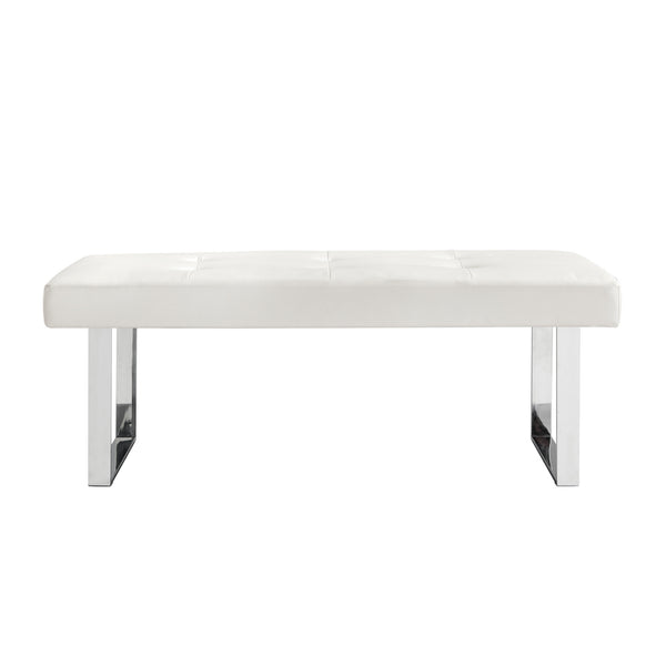 Homeroots 48" White And Silver Upholstered Faux Leather Bench White,Leather Pu Manufactured Wood 490909