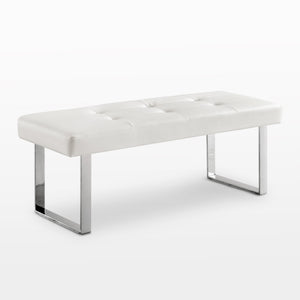 Homeroots 48" White And Silver Upholstered Faux Leather Bench White,Leather Pu Manufactured Wood 490909
