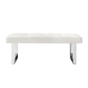 Homeroots 48" White And Silver Upholstered Faux Leather Bench White,Leather Pu Manufactured Wood 490909