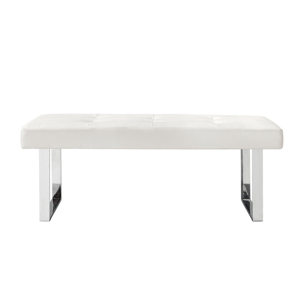 Homeroots 48" White And Silver Upholstered Faux Leather Bench White,Leather Pu Manufactured Wood 490909