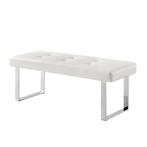 Homeroots 48" White And Silver Upholstered Faux Leather Bench White,Leather Pu Manufactured Wood 490909